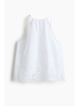H&M - Women White Broderie-Anglaise Tie-Strap Top