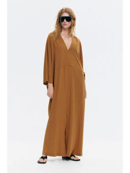 H&M - Women Beige Tie-Detail Crepe Dress