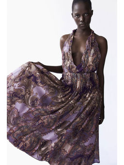 H&M - Women Multi-Color Gathered Halter Neck Dress