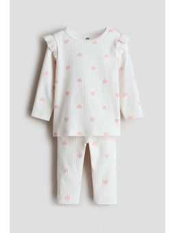 H&M - Girls White 2-Piece Ribbed Cotton Set