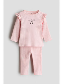 H&M - Girls Pink 2-Piece Ribbed Cotton Set