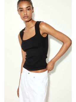 H&M - Women Black Ribbed Square-Neck Vest Top