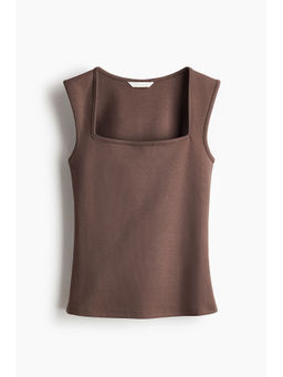 H&M - Women Grey Ribbed Square-Neck Vest Top