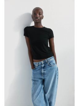 H&M - Women Black Fitted Viscose T-Shirt
