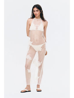 H&M - Women White Beaded Crochet-Look Halter Neck Dress