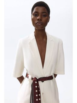 H&M - Women White Short-Sleeved Tie-Belt Blazer