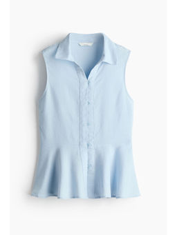 H&M - Women Blue Sleeveless Linen-Blend Shirt