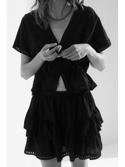 H&M - Women Black Broderie Anglaise Tiered Skirt