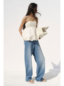 H&M - Women White Asymmetric Bubble-Hem Strappy Top
