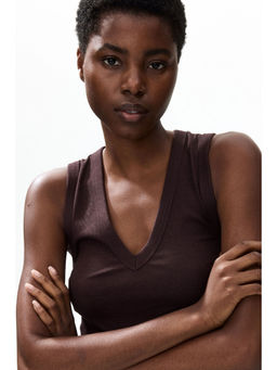 H&M - Women Brown Ribbed Vest Top
