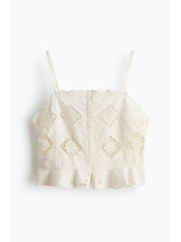 H&M - Women White Cropped Broderie Anglaise Top