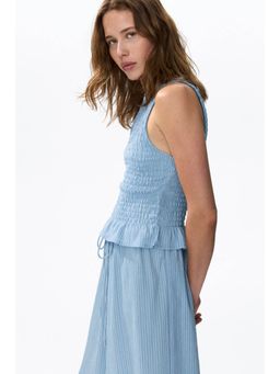 H&M - Women Blue Smocked Crinkled Top