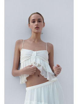 H&M - Women White Crinkled Frill-Trimmed Top