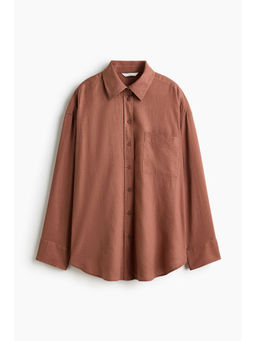 H&M - Women Brown Oversized Linen-Blend Shirt