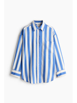 H&M - Women Blue Oversized Linen-Blend Shirt