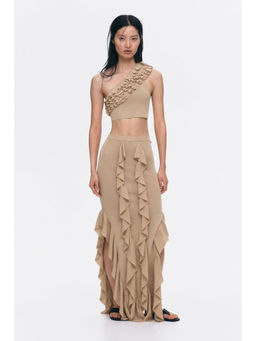 H&M - Women Beige Flounced Knitted Skirt
