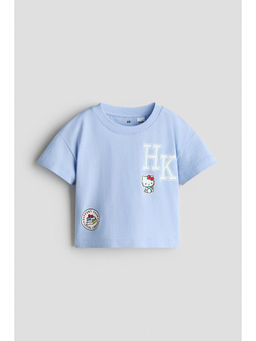 H&M - Girls Blue Print-Motif Cotton T-Shirt
