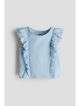 H&M - Girls Blue Frill-Trimmed Cotton Top