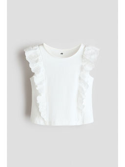 H&M - Girls White Frill-Trimmed Cotton Top