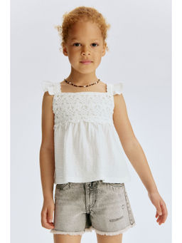 H&M - Girls White Frill-Trimmed Cotton Top