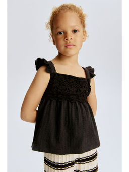 H&M - Girls Brown Frill-Trimmed Cotton Top