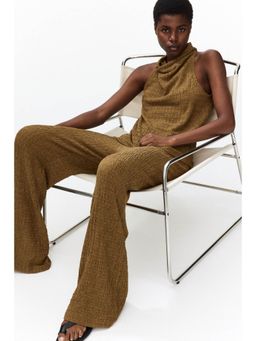 H&M - Women Beige Wide Crinkled Trousers