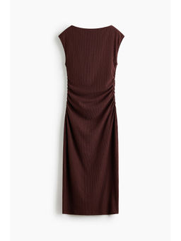 H&M - Women Brown Cap-Sleeved Crinkled Dress