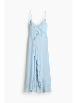 H&M - Women Blue Lace-Trimmed Flounced Dress