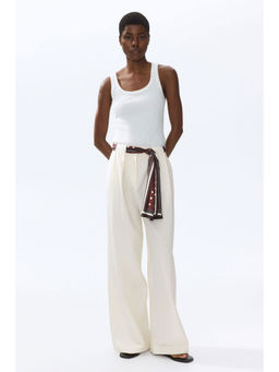 H&M - Women White Linen-Blend Scarf-Detail Trousers