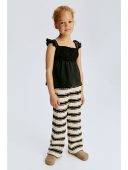 H&M - Girls White Wide Textured-Knit Trousers