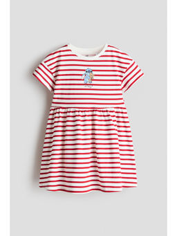 H&M - Girls Beige Print-Motif Cotton Dress