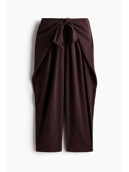 H&M - Women Brown Tie-Detail Barrel Trousers
