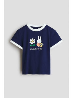 H&M - Girls Blue Print-Motif Cotton T-Shirt