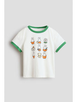 H&M - Girls White Print-Motif Cotton T-Shirt