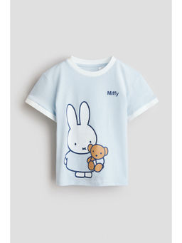 H&M - Girls Blue Print-Motif Cotton T-Shirt