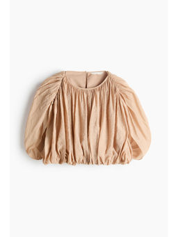 H&M - Women Beige Bubble-Hem Crepe Top