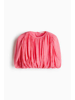 H&M - Women Pink Bubble-Hem Crepe Top