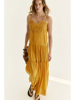 H&M - Women Yellow Embroidered Tiered Dress