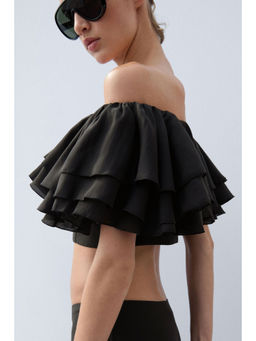 H&M - Women Black Flounced Off-The-Shoulder Top