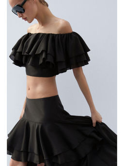 H&M - Women Black Flounced High-Low Skirt