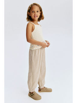 H&M - Girls Beige Textured Jersey Trousers