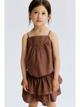 H&M - Girls Brown 2-Piece Embroidered Cotton Set