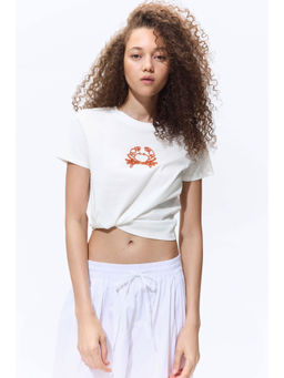 H&M - Women White Motif-Detail T-Shirt
