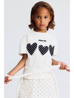 H&M - Girls White Appliqued Cotton T-Shirt