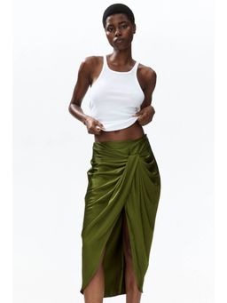 H&M - Women Green Draped Satin Skirt