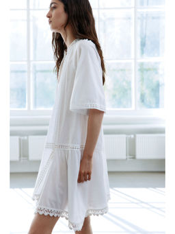 H&M - Women White Lace-Inset Cotton Dress