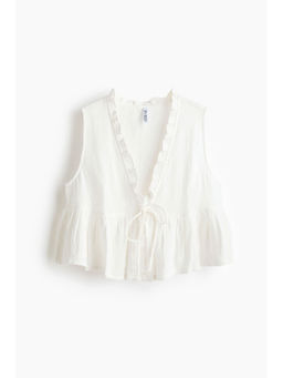 H&M - Women White Tie-Front Cotton Muslin Top