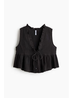 H&M - Women Black Tie-Front Cotton Muslin Top