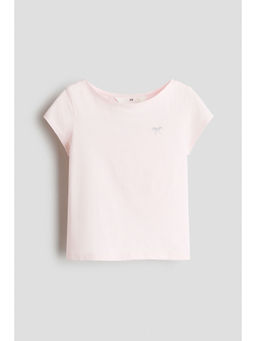 H&M - Girls Pink Motif-Detail Boat-Neck Top