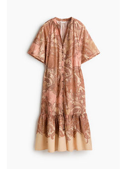 H&M - Women Beige Short-Sleeved Tie-Belt Dress